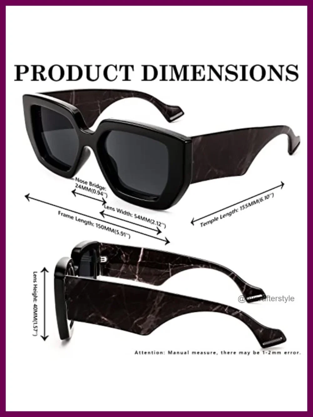 Oversized Square Sunglasses Thick Frame UV400 Protection Unisex